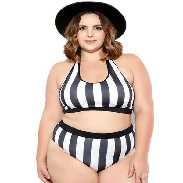 

one-piece suits striped black white bikini high waist plus size swimsuit xl-4xl swimming beach