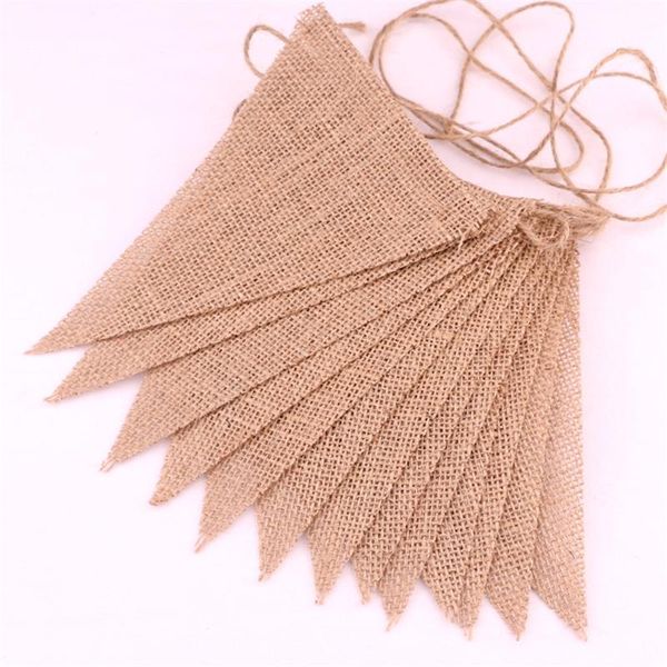 

party decoration 3m jute linen bunting banner hanging solid color burlap triangle flags hessian pennant for christmas wedding birthday deco