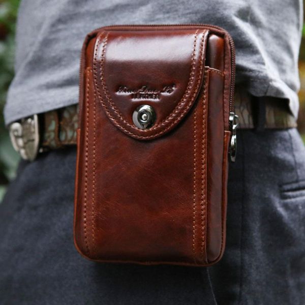 

waist bags yiang men's genuine leather cowhide vintage belt pouch purse fanny pack bag for cell mobile/phone case cover skin