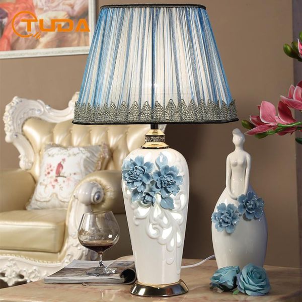 

table lamps european style handmade flower ceramic large lamp luxury hollow bedside for living room wedding bedroom bed