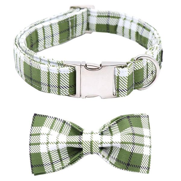 

dog collars & leashes green plaid cotton fabric collar and leash set with bow tie for big small metal buckle pet accessories