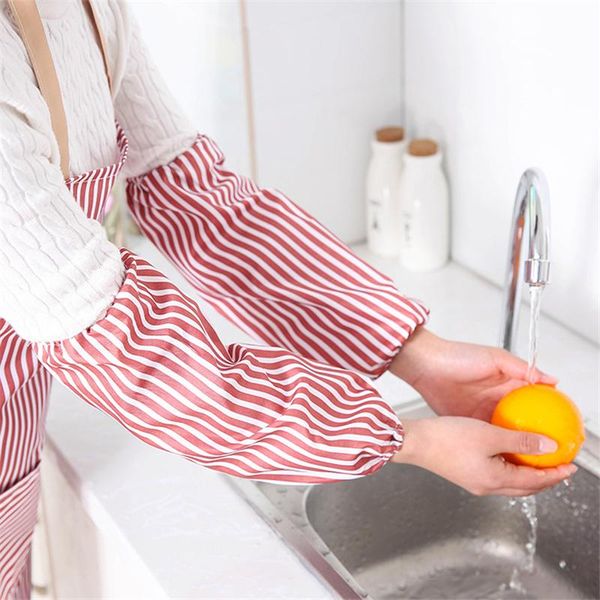 

waterproof fabric striped anti-fouling apron sleeves housework restaurant home cleaning two-piece kitchen waist coat oversleeves aprons