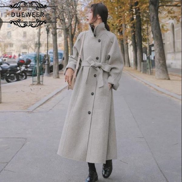 

women's wool & blends woolen coat women plaid thickening womens outwear all-match loose elegant fashionable korean street simple casual, Black