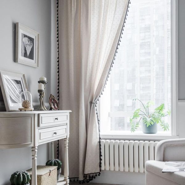 

curtain & drapes finished daisy printing black tassel american small window kitchen cotton linen semi shading bay