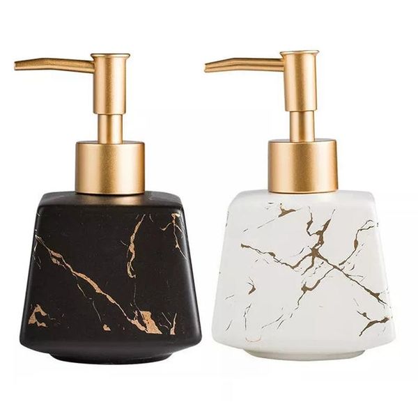 

liquid soap dispenser 2x 260ml ceramic marble shower gel shampoo water bottle square lotion press bottle-black & white