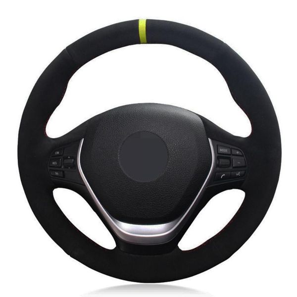 

car steering wheel cover diy hand-stitched black suede for f20 2012-2021 f45 2014-2021 f30 f31 f34 2013-2021 f32 f33 f36 covers
