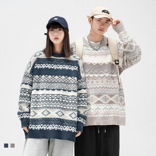 

men's sweaters mens sweater pullovers harajuku striped jacquard knitted winter hip hop retro camouflage women streetwear couples sweats, White;black
