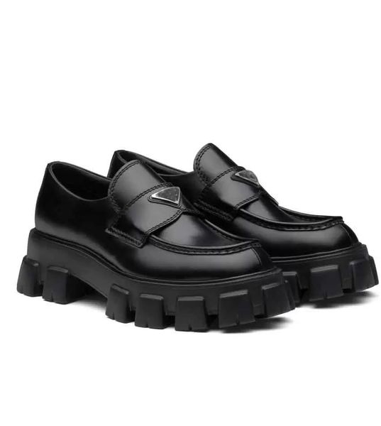 

2022 [original box]designer monolith women's loafers shoes chunky sole platform sneakers white black triangle logo brushed leather poin