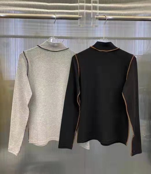 

designer luxury ladies knits loe liner spring 2022 knit half turtleneck slim contrast long sleeve cotton black grey wholesale sml size, White