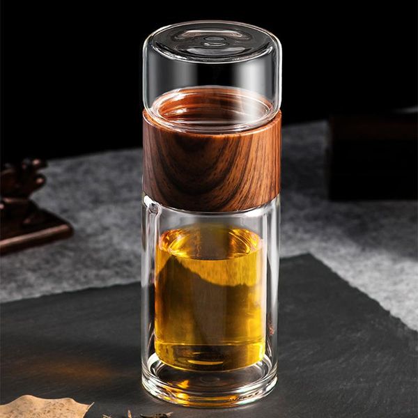 

business portable teacup double wall glasses heat-resistant filter cup office glass for tea wine