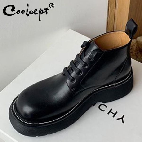 

boots coolcept 2022 women's shoes lace up ins style flat fashion casual female daily club vacation footwear size 35-39, Black