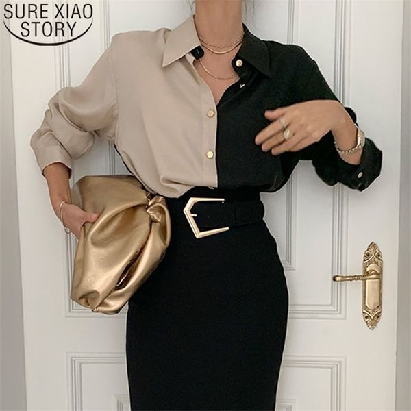 

spring office lady puff sleeve shirts women vintage long shirt turn-down collar plus size fashion clothing 12866 210506, White
