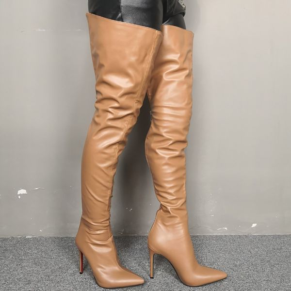 

2022 handmade classic style women high heel over knee boots real pictures pointed-toe thigh-high booties evening club party prom fashion win, Black