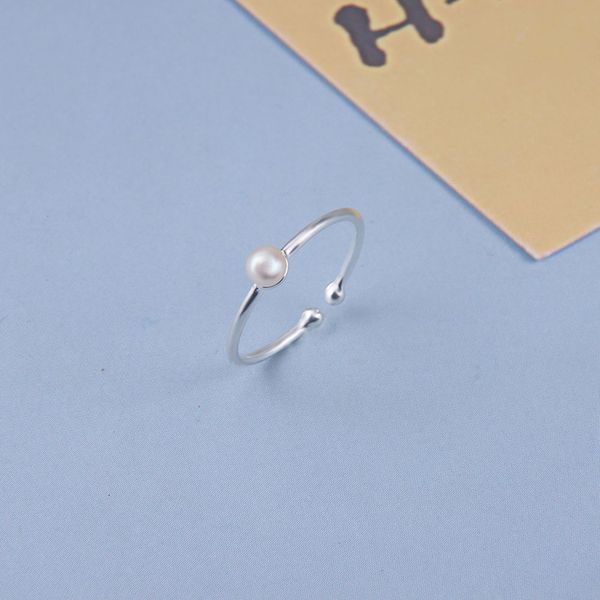 

japan and south korea s925 single mini freshwater pearl for women's fashion simple tail finger ring, Silver