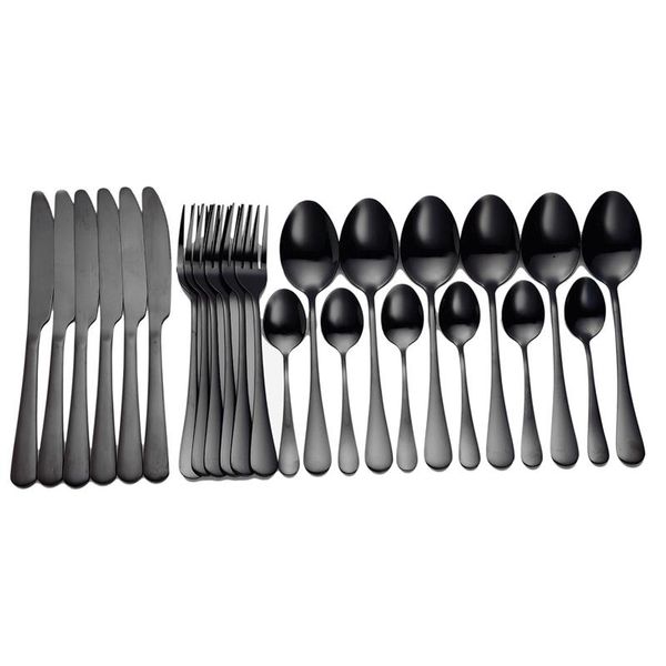 

dinnerware sets tablewellware tableware black cutlery set 24 pcs stainless steel box forks knives spoons dinner kitchen spoon