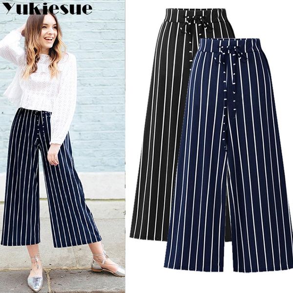 

women's pants & capris striped trousers for women pantalon femme pantalones mujer plus size 6xl high waist elastic loose wide leg capri, Black;white