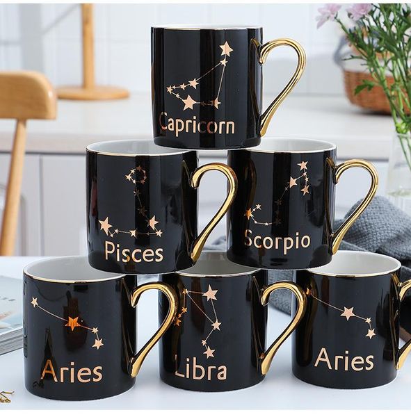 

mugs bone china the zodiac gold pattern glass ceramic mug with spoon couples cup