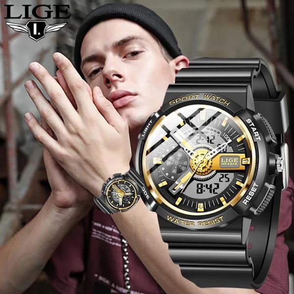 Orologi da polso LIGE G Style Men Orologi al quarzo digitale Doppio display Orologio sportivo militare impermeabile antiurto