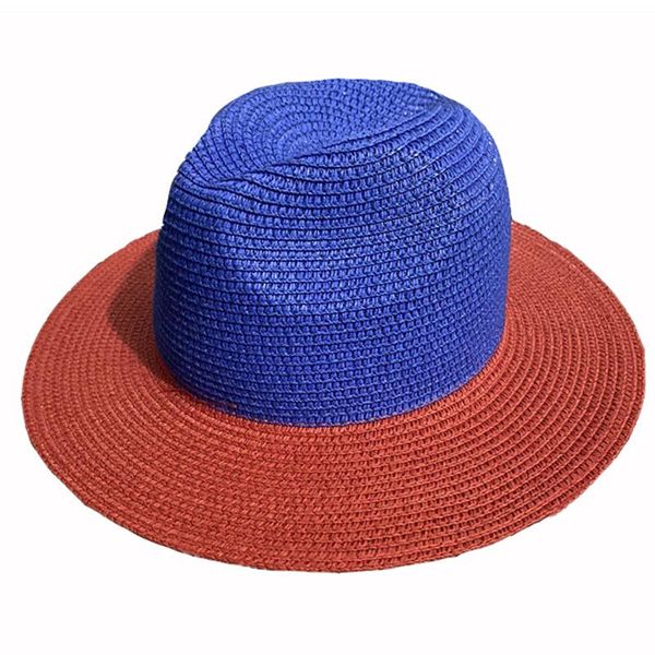 

wide brim hats patchwork panama hat summer sun for women man beach straw men uv protection cap chapeau femme 2021, Blue;gray