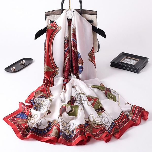 

scarves luxury carriage 180x90cm sunscreen shawls korean print handkerchief female dustproof beach towel summer fashion silk, Blue;gray