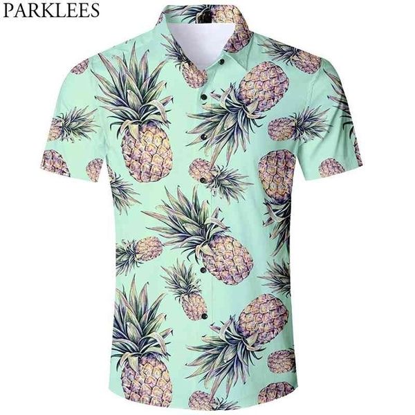 Camicia da spiaggia hawaiana verde per uomo Moda estiva Ananas stampato Camicie Aloha tropicali da uomo Festa da festa Camisa Hawaiana 210522