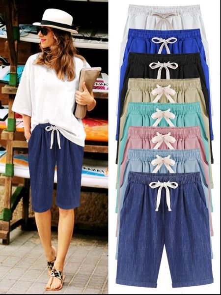 

womens capri summer large size women pants loose cotton solid color casual short female plus 7xl 8xl, Black;white