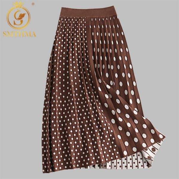 

hma knitting dot print long skirt stretch vintage women new winter ladies maxi midi falda 210412, Black