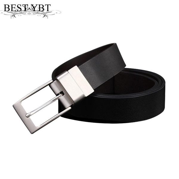 

men leather belt simple alloy pin buckle can be rotated double-sided use fashion trend casual belts, Black;brown