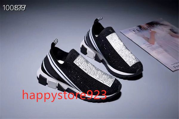 

breathable air-woven mesh leisure sports shoes rhinestone flat socks low-lovers womens and men fashion size35-45 t115d226, Black