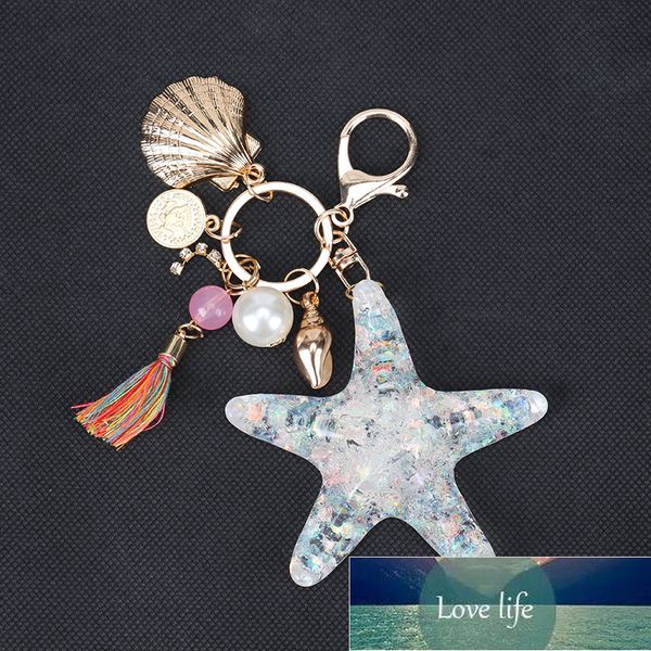 

1pc summer beach cartoon sea conch starfish pearl shell keychain key chain keyring crystal coins tassels keychain women gift k33, Silver