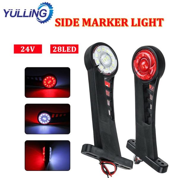 

emergency lights yulling 2pcs 24v waterproof 28 led side marker light red white lamp trailer truck universal stalk accessor