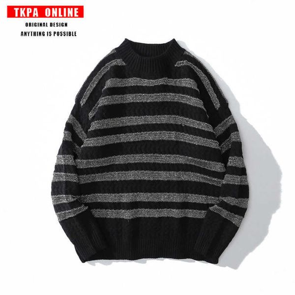 

fashion sweater tkpa trendy hip hop street stripe crew neck men's high loose bf couple pullover, White;black