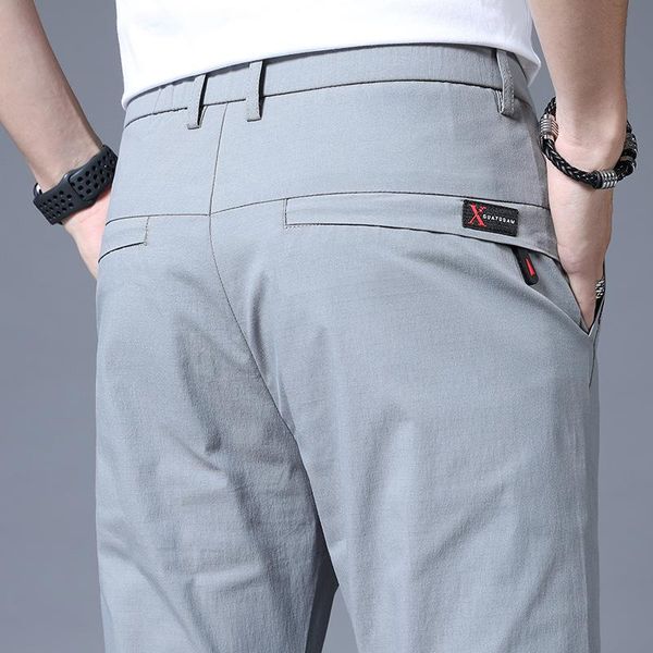 

men's pants business work office summer breathable striped non-iron high-quality fabric casual straight-leg long trousers, Black