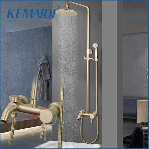 

brushed gold shower faucet in wall 8" stainless steel rainfall bath set swivel spout bathroom column sets