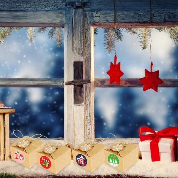 

christmas decorations advent calendar gift box kraft paper cookies candy bag snowflake tags 1-24 stickers rope