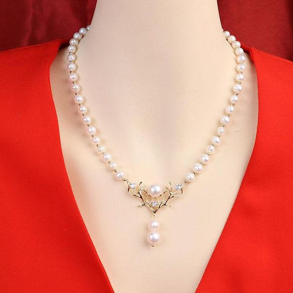 

pendant necklaces habitoo beauty 8-9mm natural white pink cultured freshwater pearl choker necklace gold bead cubic zircon jewelry design, Silver