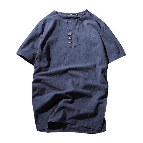 

men's t-shirts solid color casual men v-neck button up linen mens t shirt 2021 summer quality classic tees, White;black