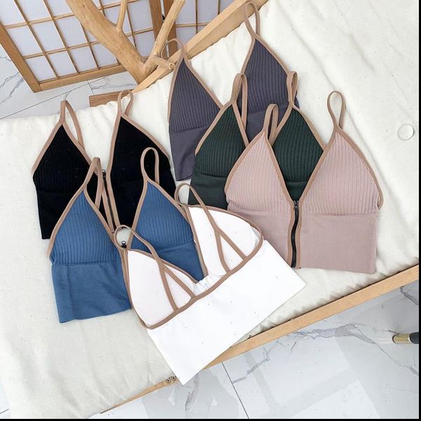 

zipper crop women tank brassiere camisole lingerie sleeveless sport bra slim fit bralette tube, White