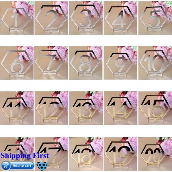 

party decoration number 1-20 acrylic 20pcs/set hexagonal gold/silver banquet dinner table plate cards weddingdigital seat supplies