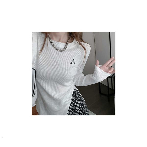 

women's sweaters thread cotton super a split irregular long sleeve t-shirt bottoming shirt women's autumn slim fit inner letter to, White;black