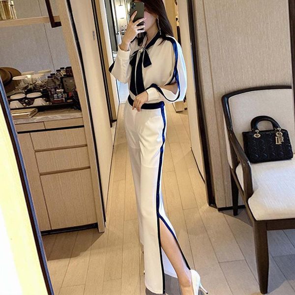

women's two piece pants 2 set women professional suit ladies temperament split wide-leg spring and summer two-piece foreign fashion, White