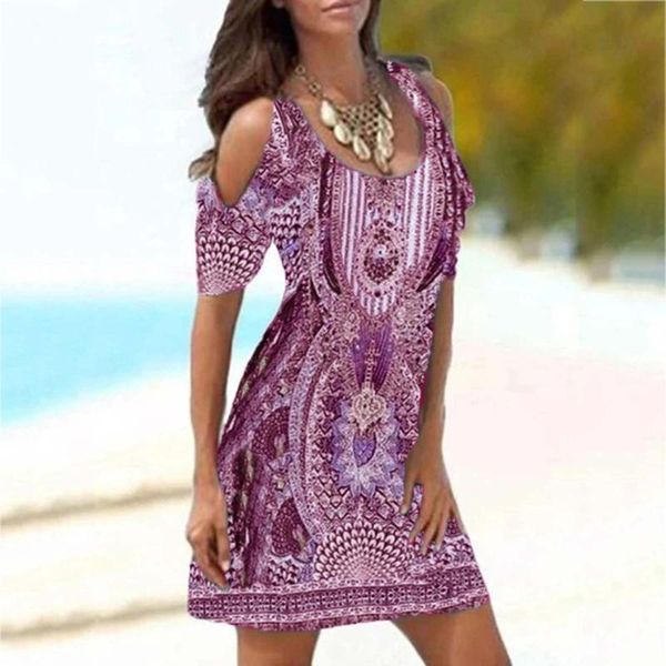 

casual dresses dress sets women's fashion print short sleeve round neck hollow out bohemian harajuku ropa mujer verano 2021 robe, Black;gray