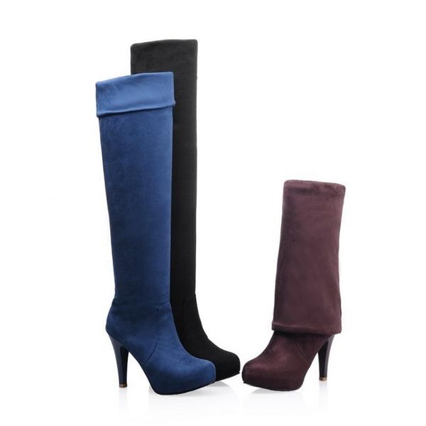 

boots high over the knee waterproof platform heel knight, Black