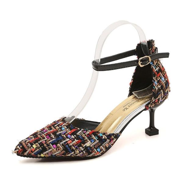 

dress shoes 2021 pointed toe wedding shoe women's pumps solid flock fashion buckle shallow high heels for women, Black