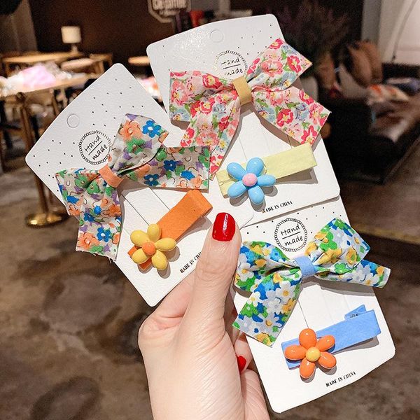 

hair accessories children's fabric bowknot floral hairpin small fresh baby girl flower side clip, Slivery;white