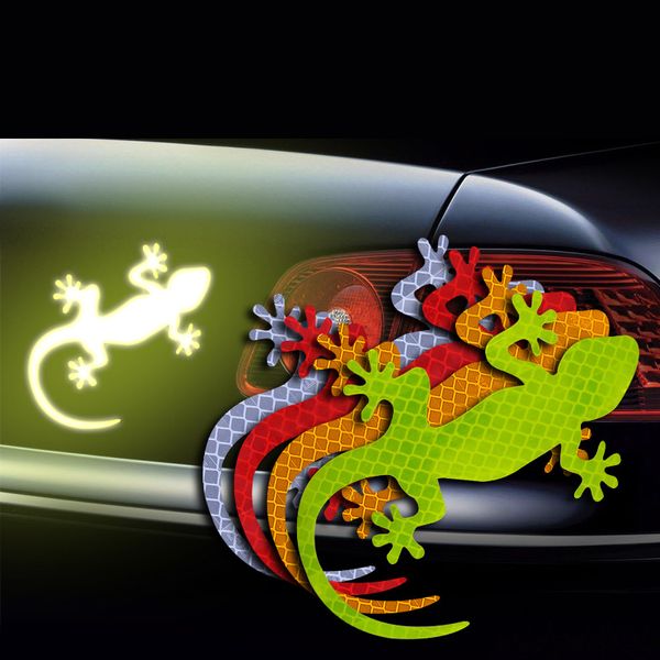 2 pcs carro adesivo reflexivo advertência advertência marca carros auto acessórios exteriores noite condução aviso gecko tira luz refletor