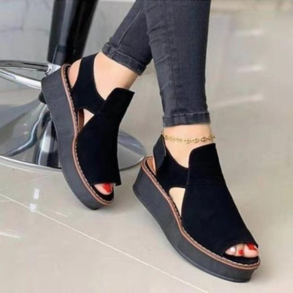 

summer fashion women's wedges sandals beach casual female platform peep toe shoes slingback lady mixed colors buckle sanda, Black