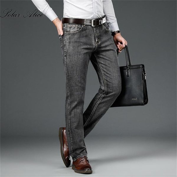 

men's jeans 2021 four seasons mid-waist straight-leg business classic gray middle-aged casual pants, Blue