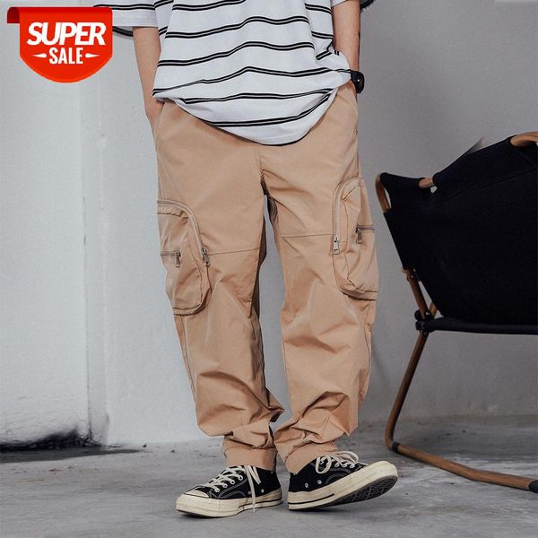 

vibe style solid color zipper pocket overalls men's loose straight-leg trousers casual wide-leg pants #4k4f, Black