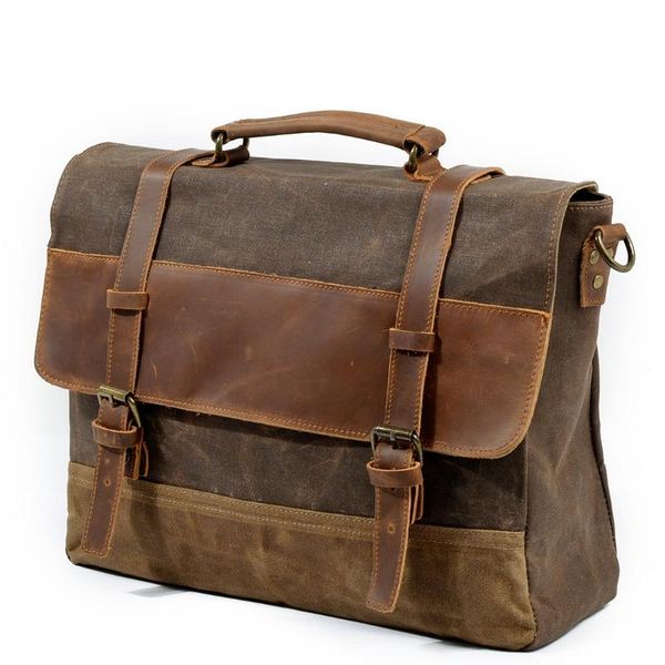 

briefcases waterproof oil wax canvas leather briefcase european and american men's bag retro business shoulder messenger handbag